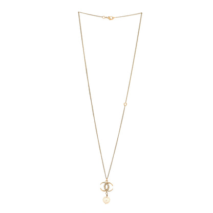 Chanel Pearl Crystal CC Drop Necklace Gold 3 of 4