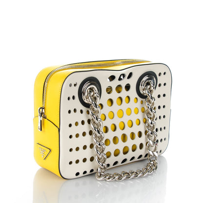 Prada City Calfskin Perforated Chain Shoulder Bag Talco Soleil 3 of 9