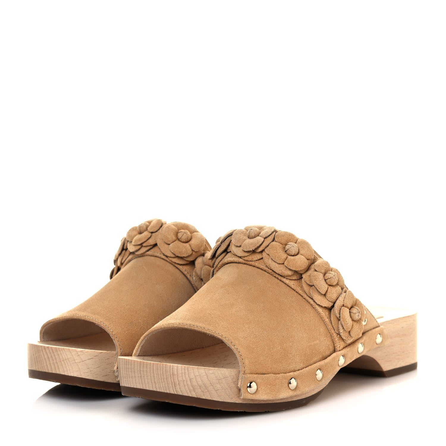 Chanel Suede Calfskin Camellia Mules 35 Beige 3 of 8