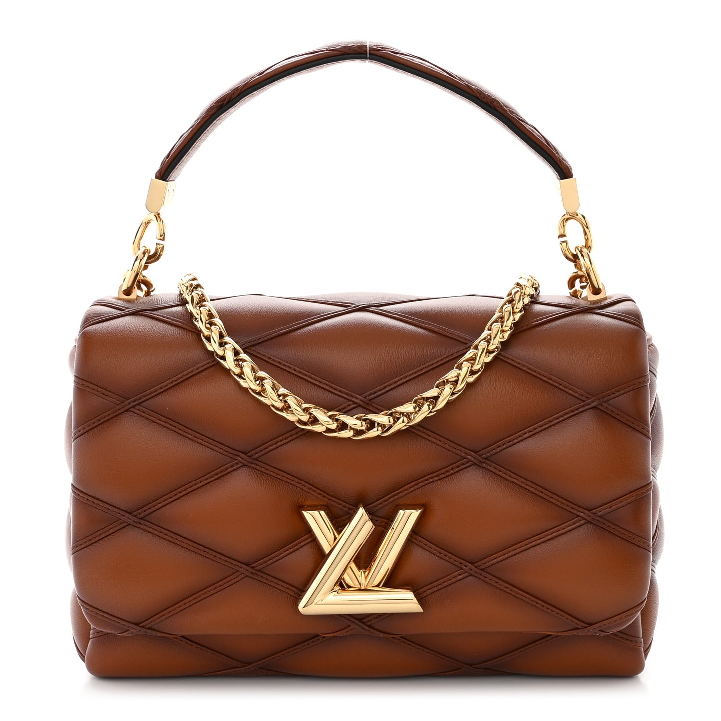 LOUIS VUITTON Lambskin Malletage Top Handle GO-14 MM Tan