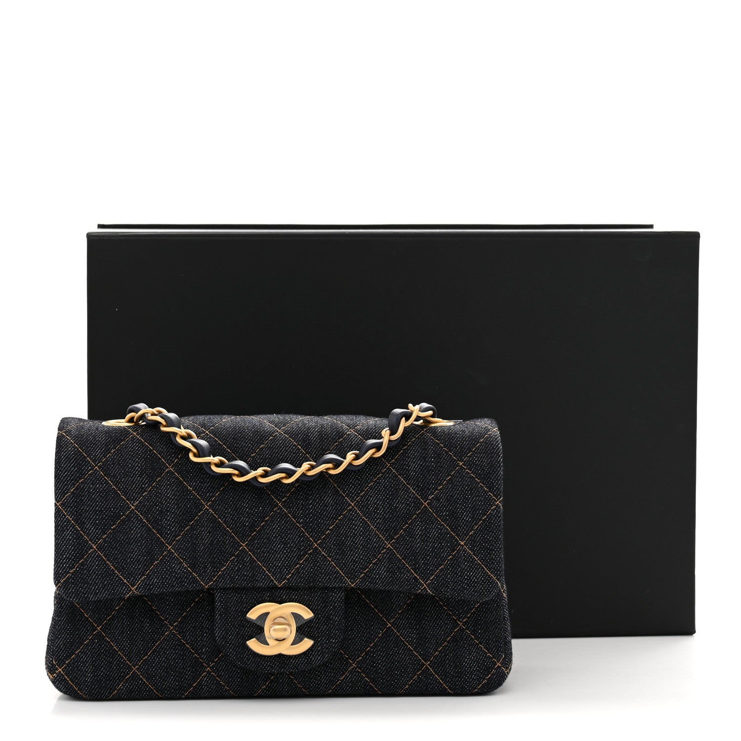 Chanel Denim Quilted Mini Rectangular Flap Dark Blue Orange 11 of 11