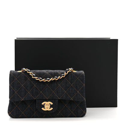 Chanel Denim Quilted Mini Rectangular Flap Dark Blue Orange 11 of 11