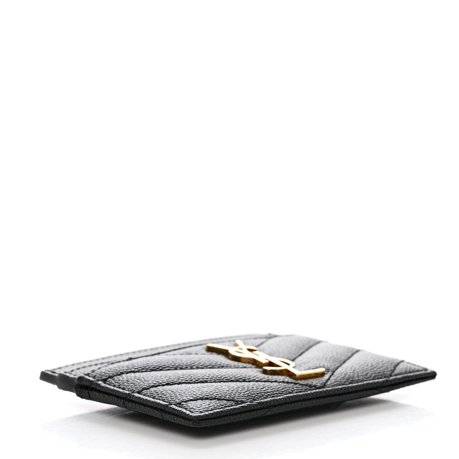 Saint Laurent Grain De Poudre Matelasse Chevron Monogram Credit Card Case Black 4 of 7