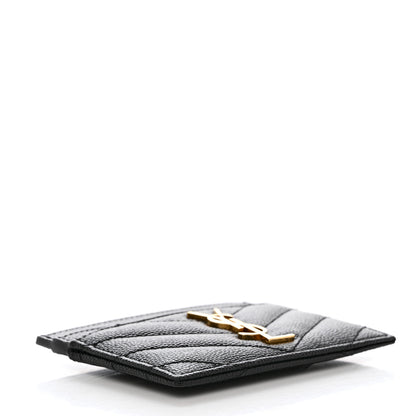 Saint Laurent Grain De Poudre Matelasse Chevron Monogram Credit Card Case Black 4 of 7