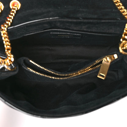 Saint Laurent Patent Y Quilted Monogram Small Loulou Chain Satchel Black 5 of 9