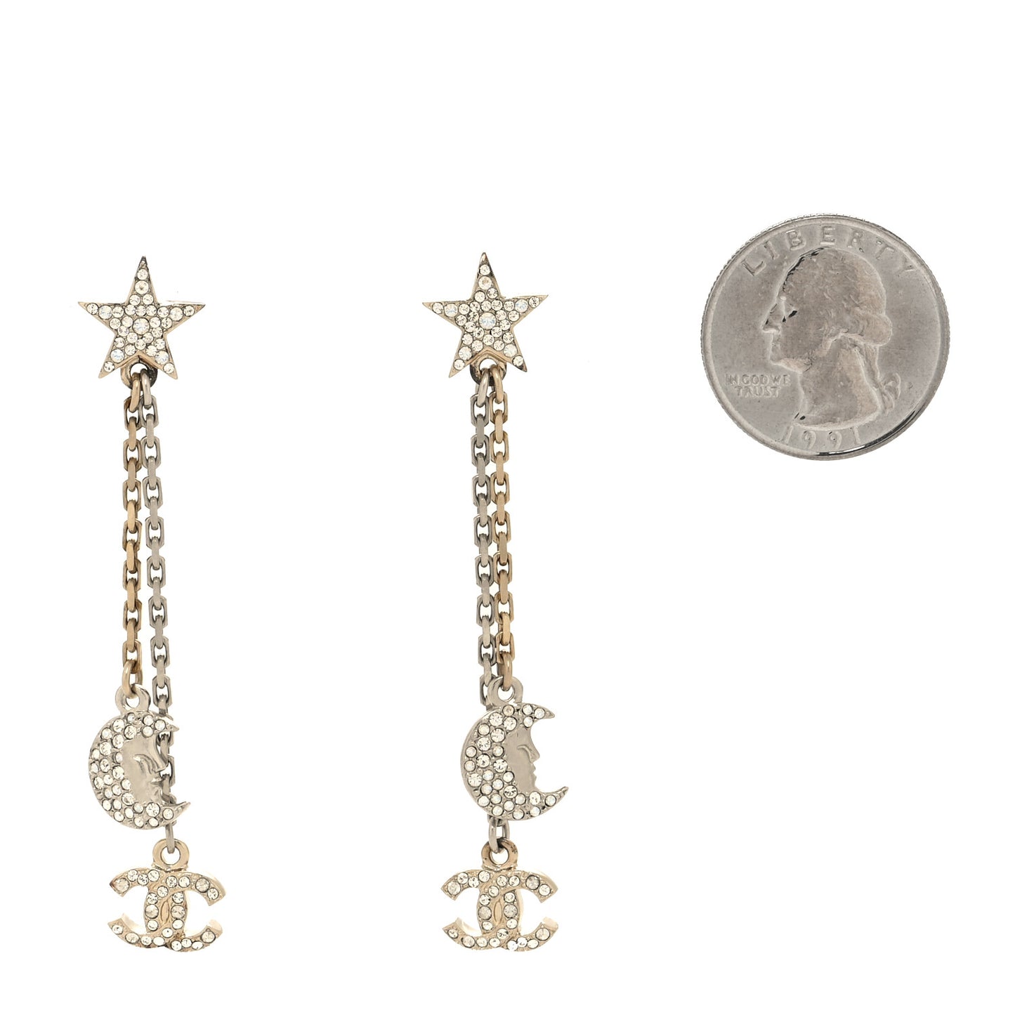 Crystal CC Star Moon Dangle Earrings Silver Gold
