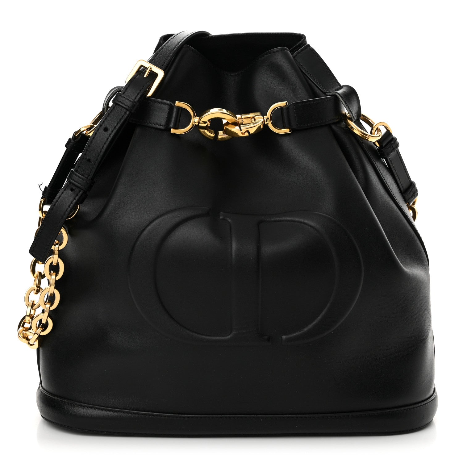 Christian Dior Calfskin CD Embossed Large C'est Chain Bucket Bag Black 1 of 14