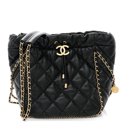 Chanel Caviar Quilted Chain Around Multi Chain Bucket Drawstring Bag Black 1 of 10