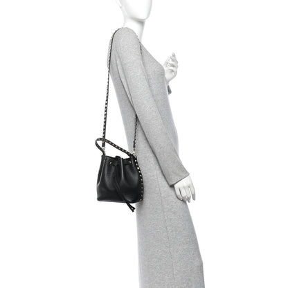 Valentino Garavani Grained Calfskin Rockstud Bucket Bag Black 2 of 9