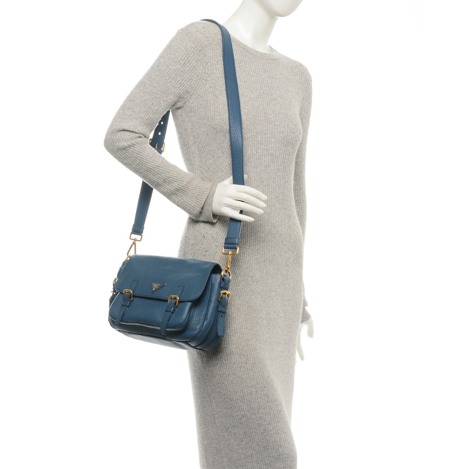 Prada Vitello Daino Messenger Bag Cobalto 2 of 8