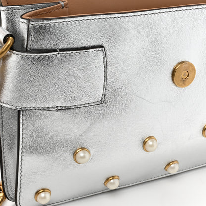 Gucci Metallic Nappa Pearl Studded Mini Queen Margaret Broadway Shoulder Bag Silver 11 of 12