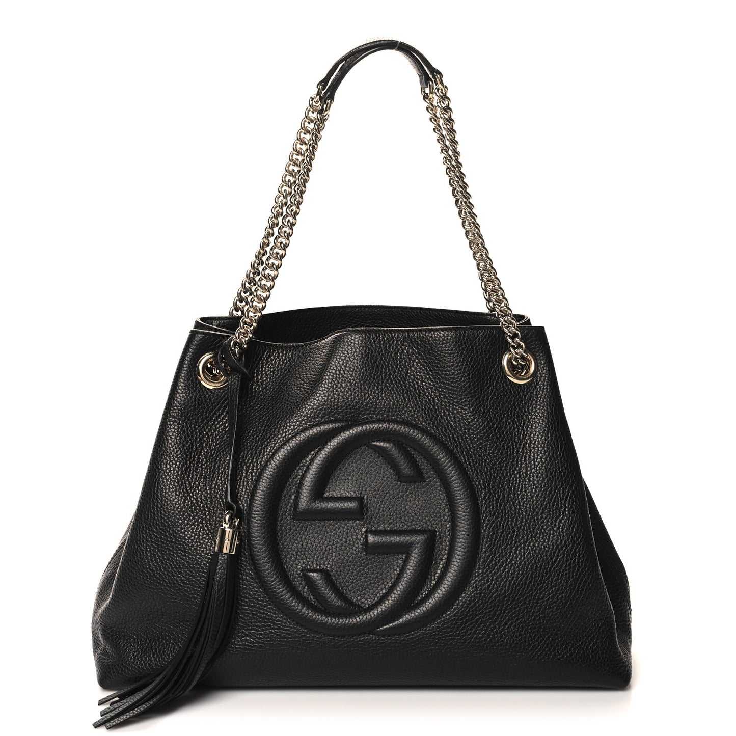 Pebbled Calfskin Medium Soho Chain Shoulder Bag Black