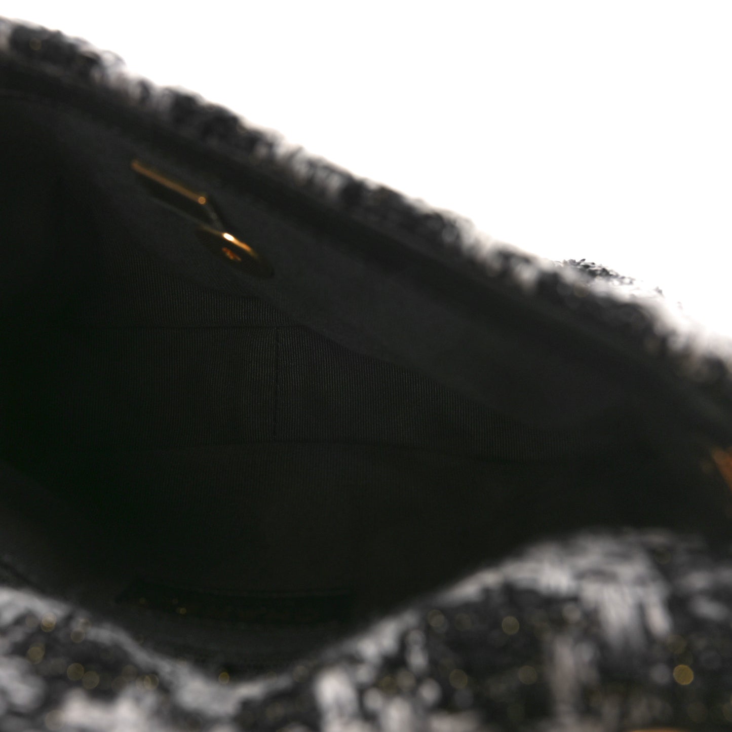 Wool Tweed Quilted Small Elegant Chain Flap Black Grey