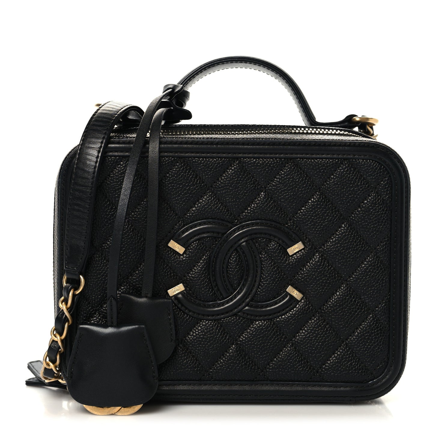 Caviar Quilted Medium CC Filigree Vanity Case Black