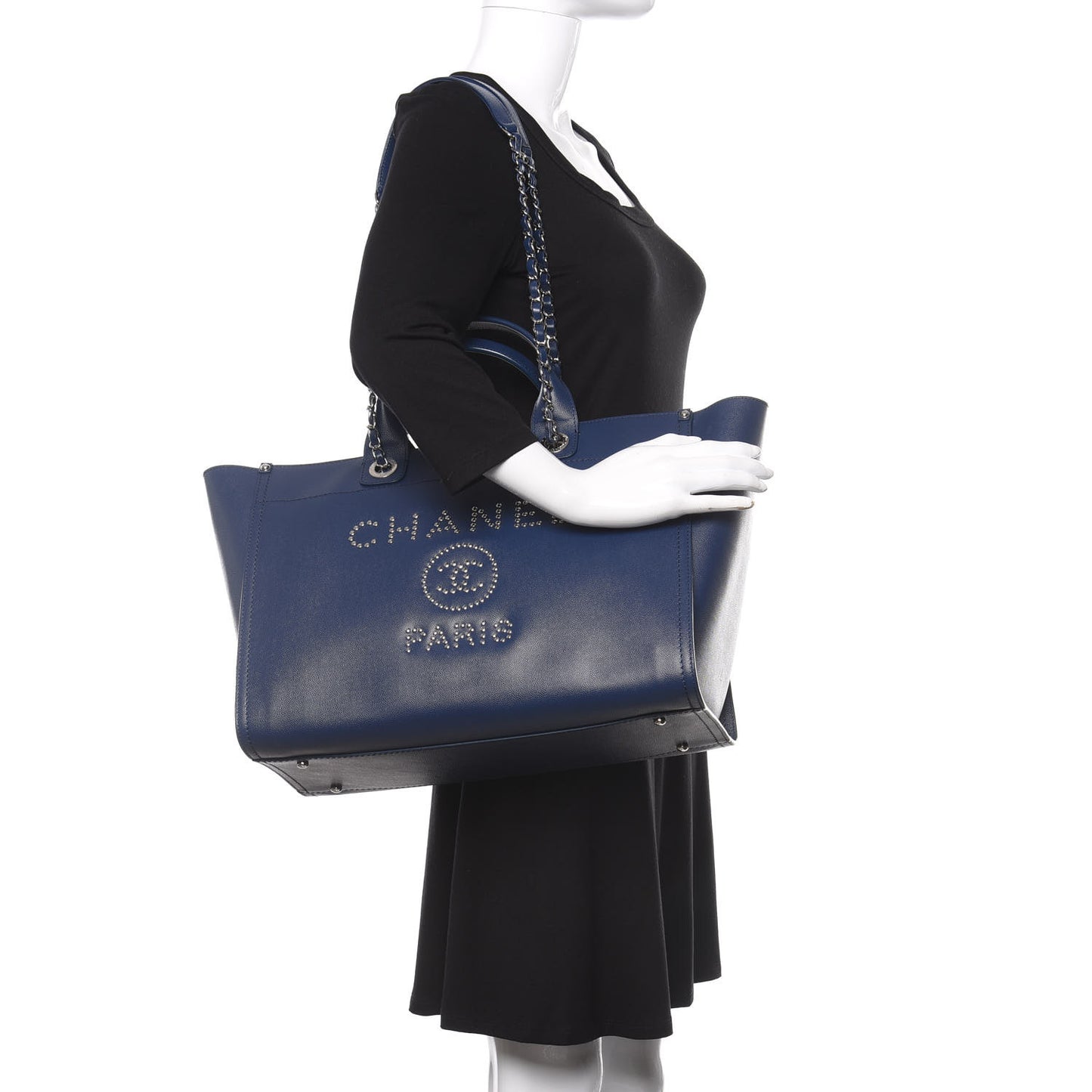 Caviar Large Studded Deauville Tote Navy