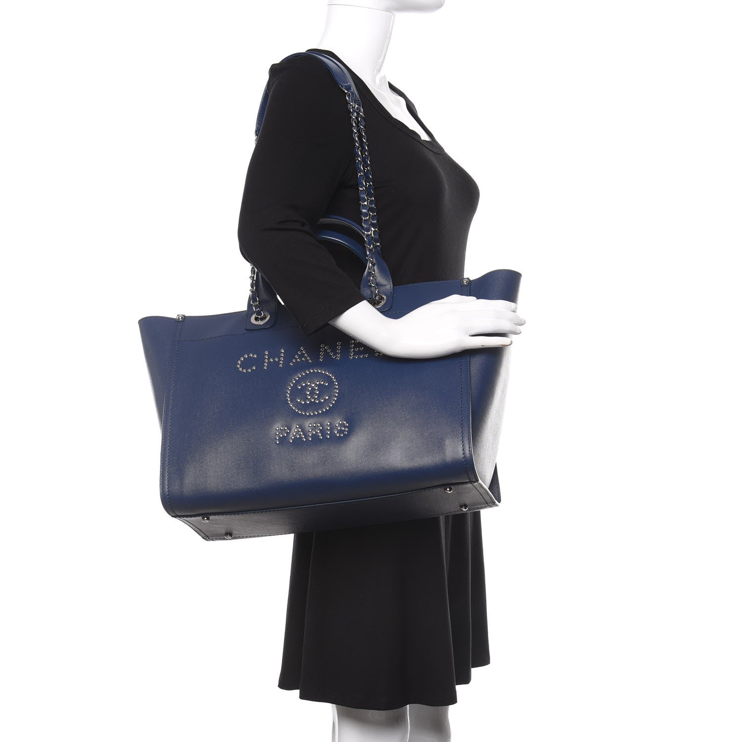 Chanel Caviar Large Studded Deauville Tote Navy 2 of 12