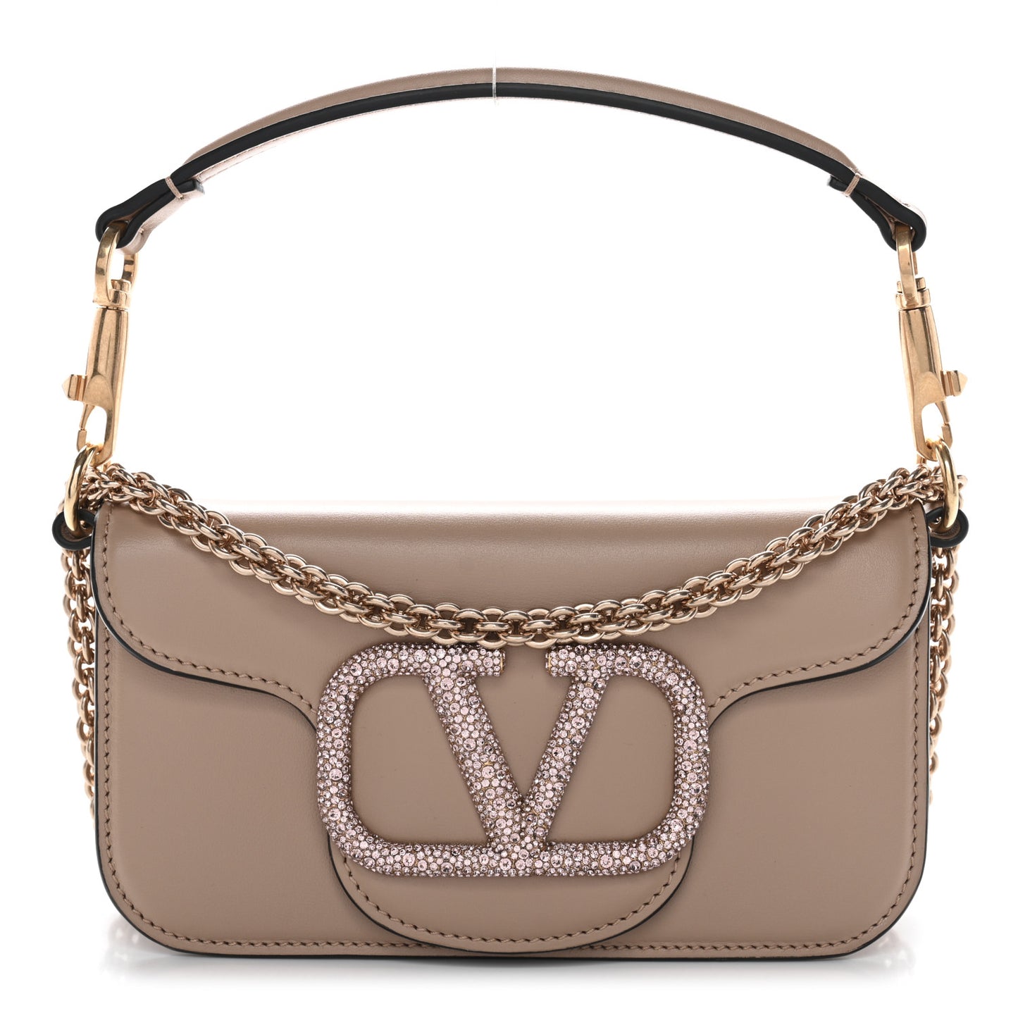 Calfskin Crystal Vlogo Small Loco Shoulder Bag Rose Cannelle