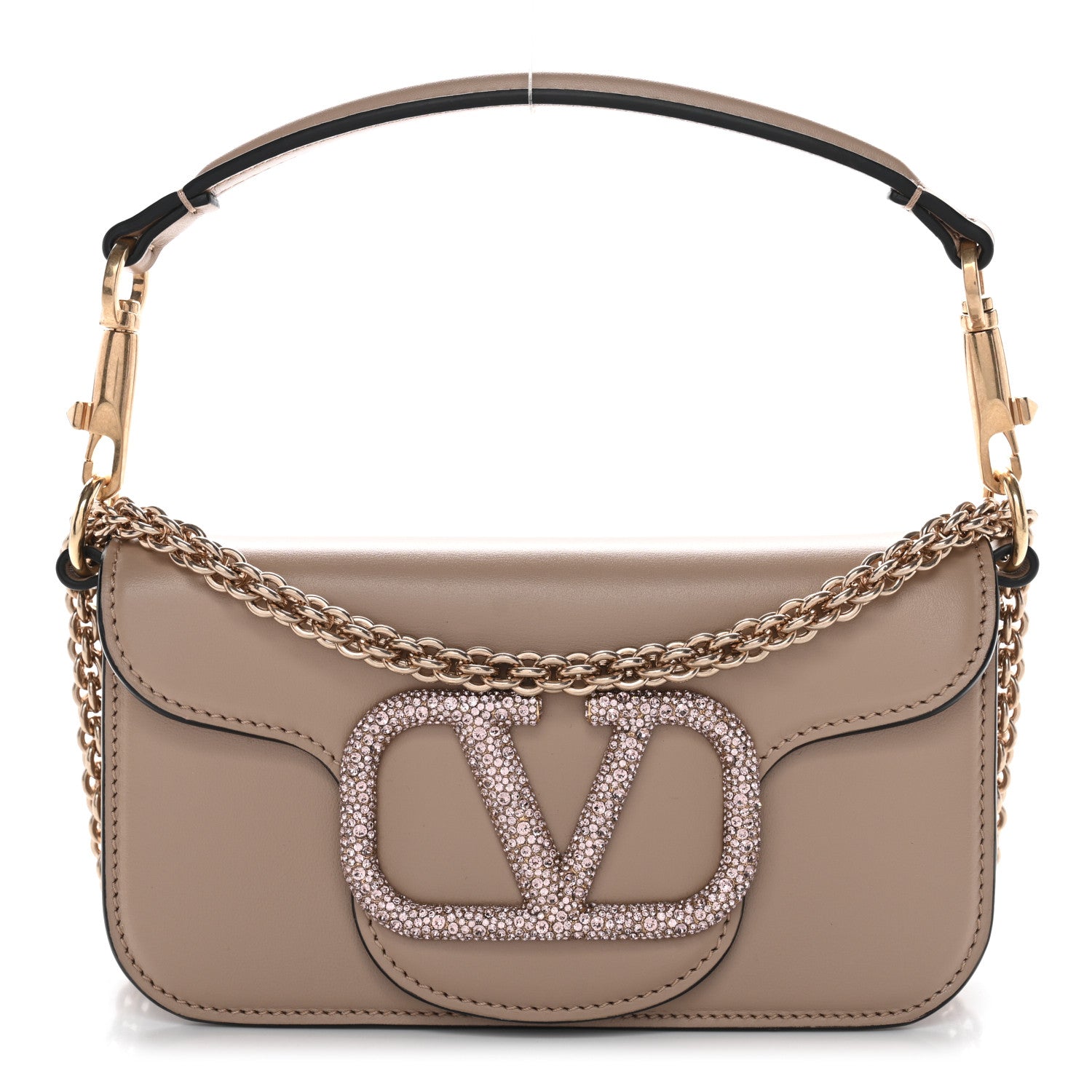 Valentino Garavani Calfskin Crystal Vlogo Small Loco Shoulder Bag Rose Cannelle 1 of 10