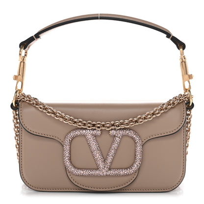Valentino Garavani Calfskin Crystal Vlogo Small Loco Shoulder Bag Rose Cannelle 1 of 10