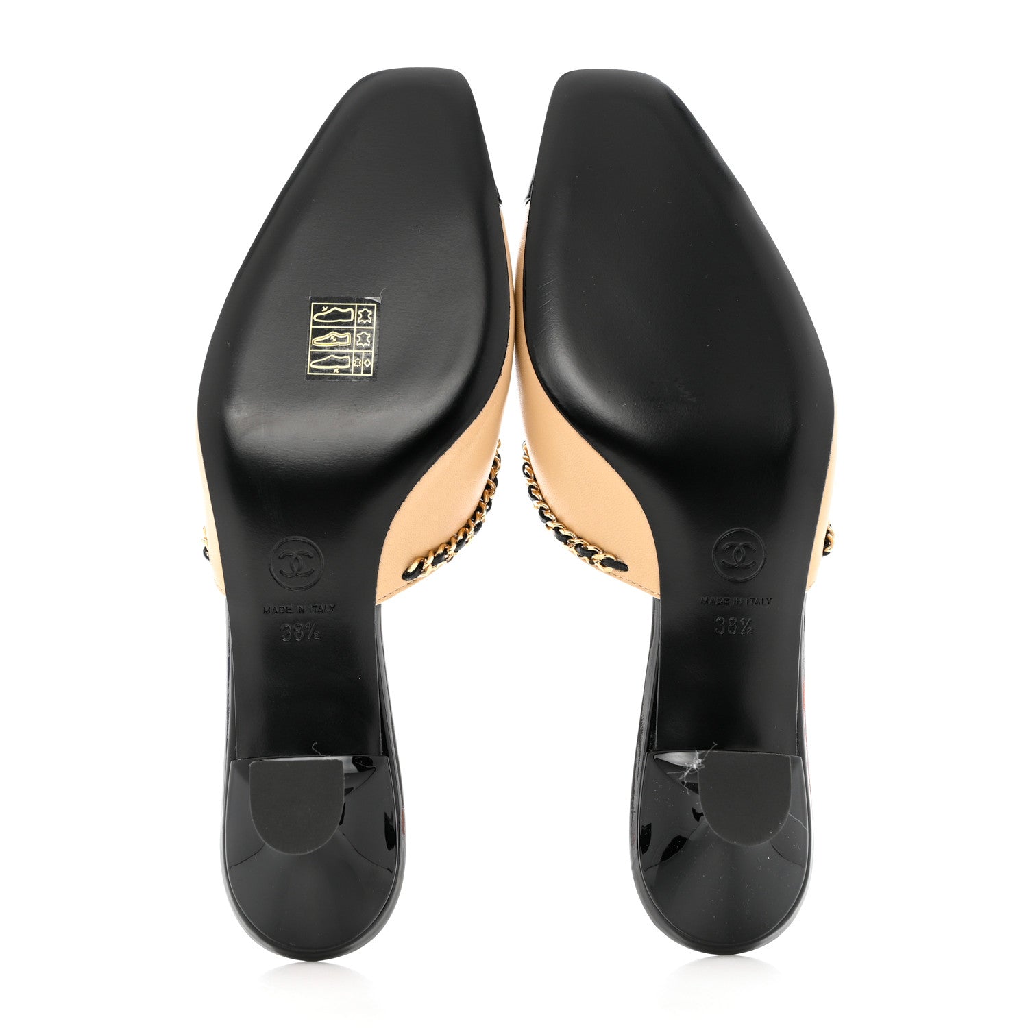 Chanel Lambskin Patent Cap Toe Chain Mule 38.5 Beige Black 5 of 9