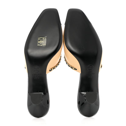 Chanel Lambskin Patent Cap Toe Chain Mule 38.5 Beige Black 5 of 9