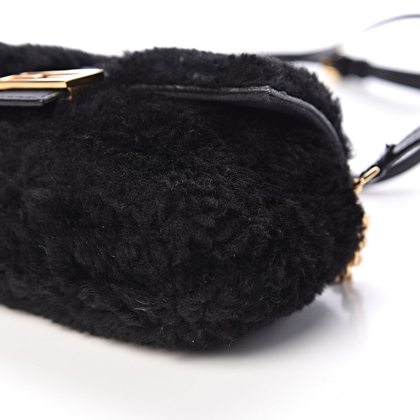 Shearling Shiny Nappa Micro Baguette Black