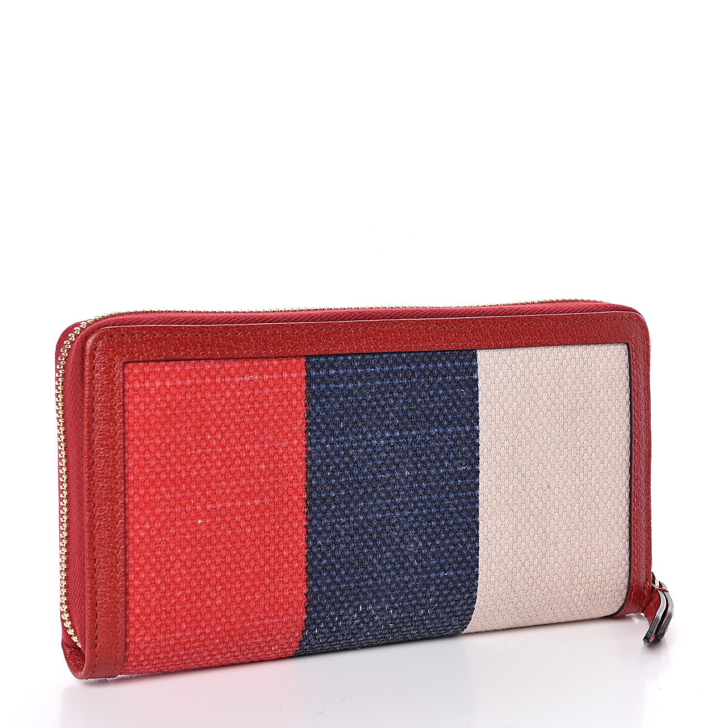 Gucci Canvas Sylvie Stripe Logo Zip Around Wallet Mystic White Hibiscus Red Maritime 3 of 8
