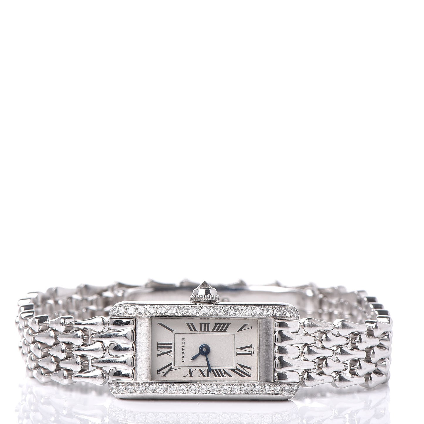 18K White Gold Diamond 14mm Mini Tank Louis Quartz Watch