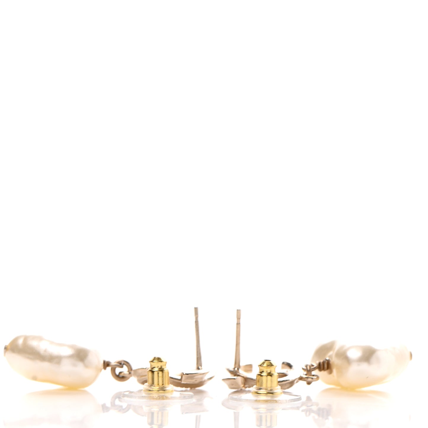 Pearl CC Heart Drop Earrings Gold