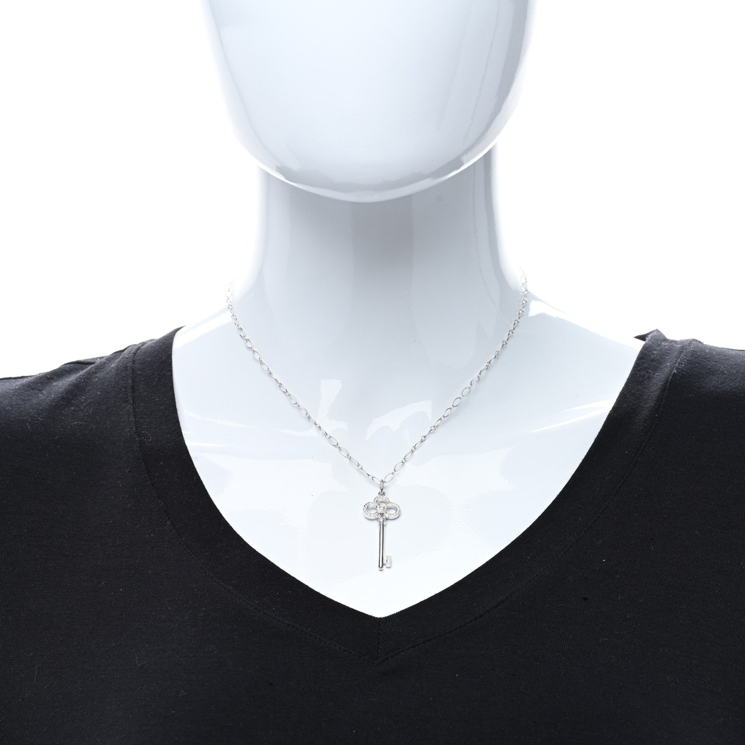 Tiffany 18K White Gold Diamond Mini Crown Key Pendant Necklace 3 of 5