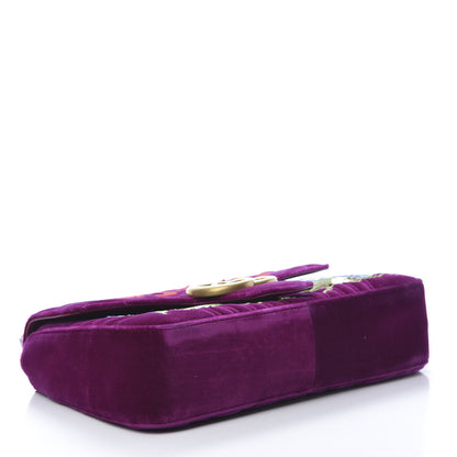 Gucci Velvet Matelasse Loved Embroidered Medium GG Marmont Shoulder Bag Fuchsia Violet Cyclamen 4 of 12