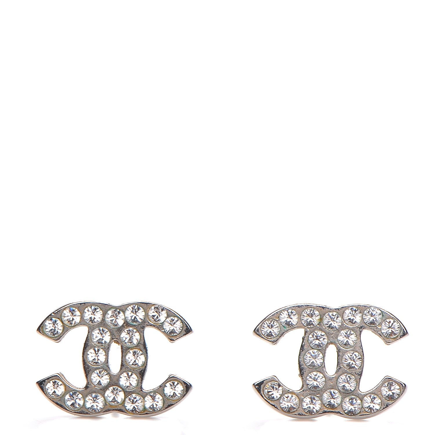 Chanel Crystal Timeless CC Earrings Silver 1 of 4