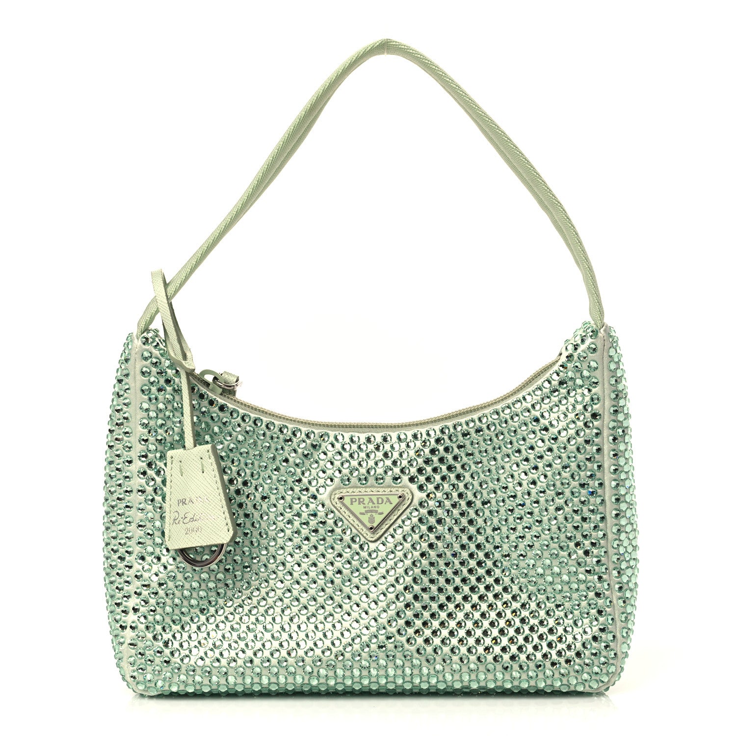 Prada Satin Crystal Mini Re-Edition 2000 Bag Acqua 1 of 8