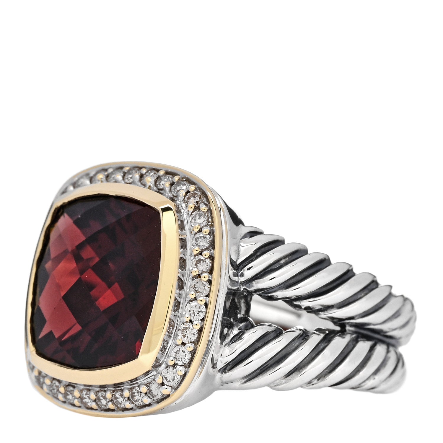 David Yurman Sterling Silver 18K Yellow Gold Diamond Garnet 11mm Albion Ring 54 6.75 3 of 5