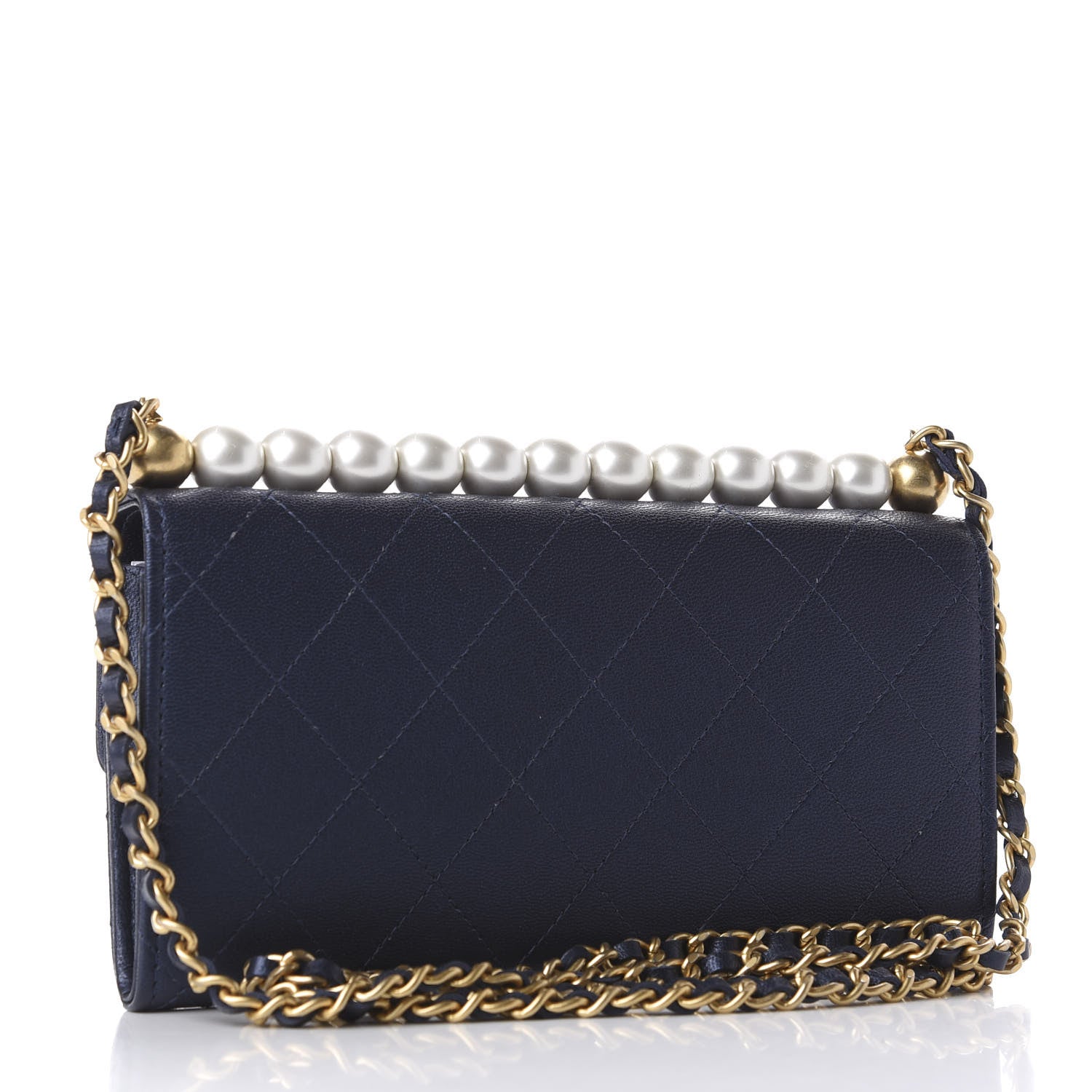 Chanel Iridescent Lambskin Quilted Chic Pearls Clutch With Chain Blue 3 of 12