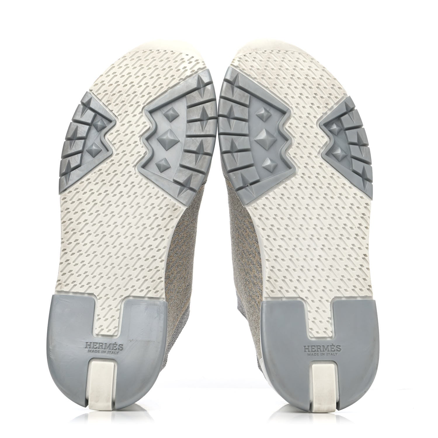 Hermes Metallic Knit Calfskin Suede Goatskin Bi-Color Womens Addict Sneakers 37 Multicolor Gris Argent 4 of 4