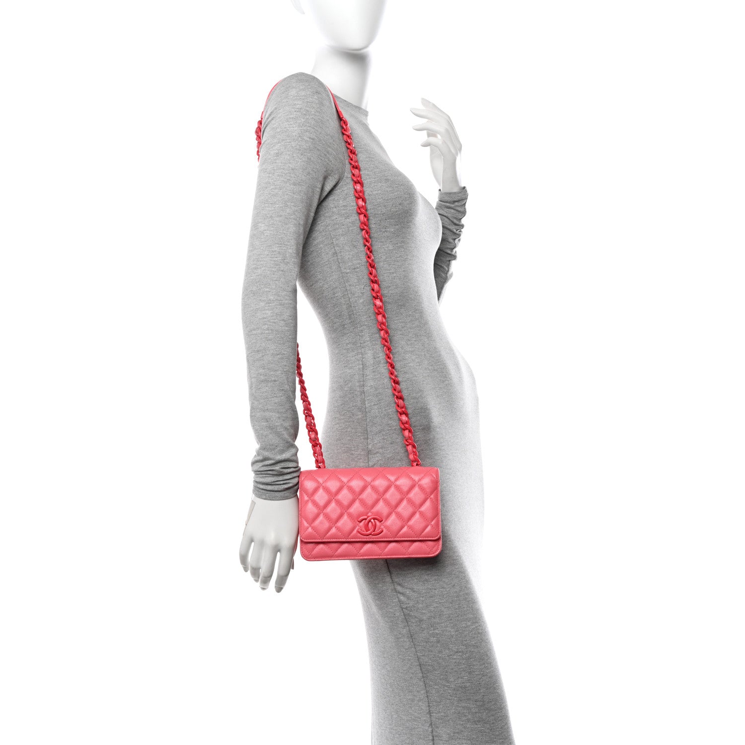Chanel Caviar Quilted My Everything Wallet On Chain WOC Dark Coral 2 of 12