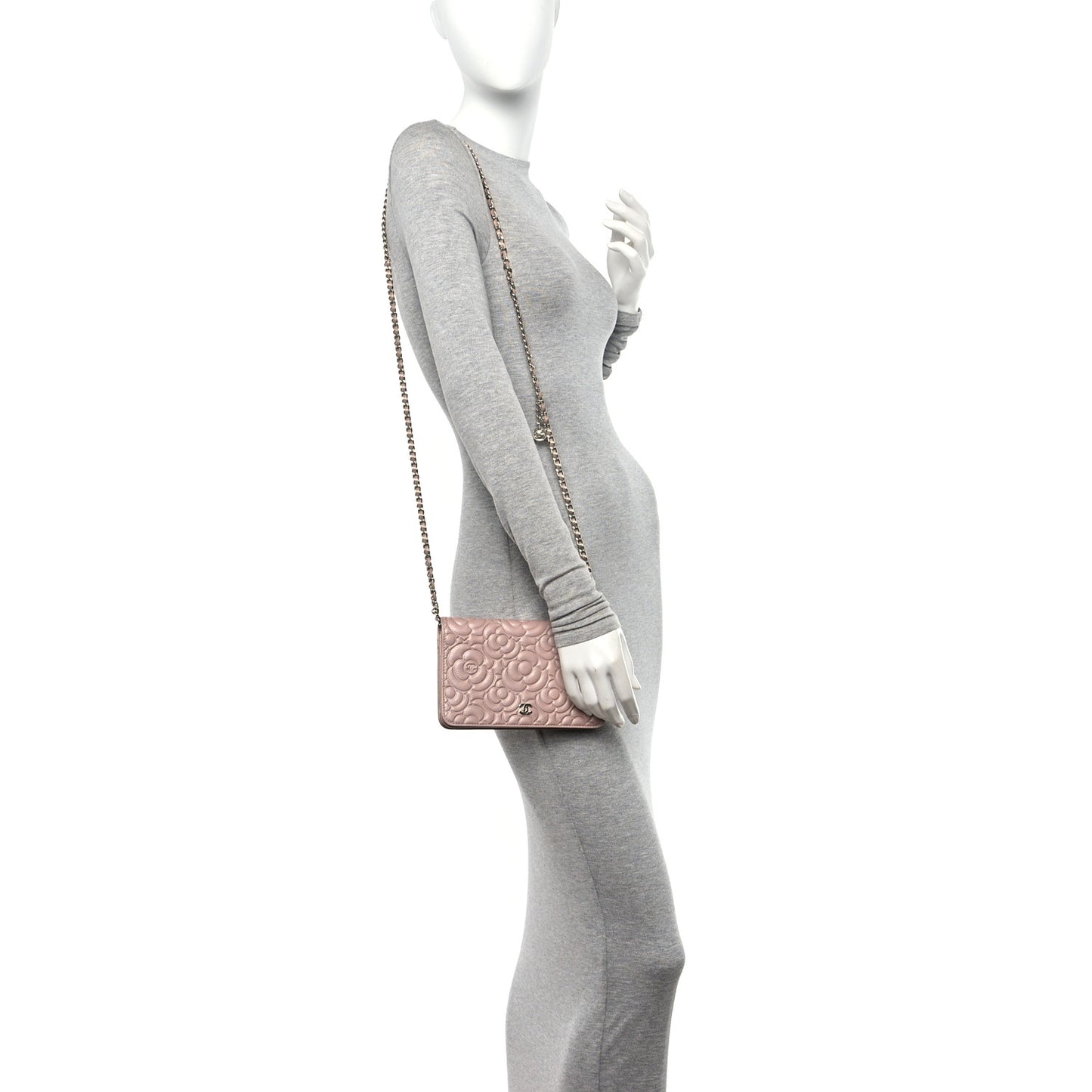 Caviar Camellia Embossed Wallet On Chain WOC Light Pink