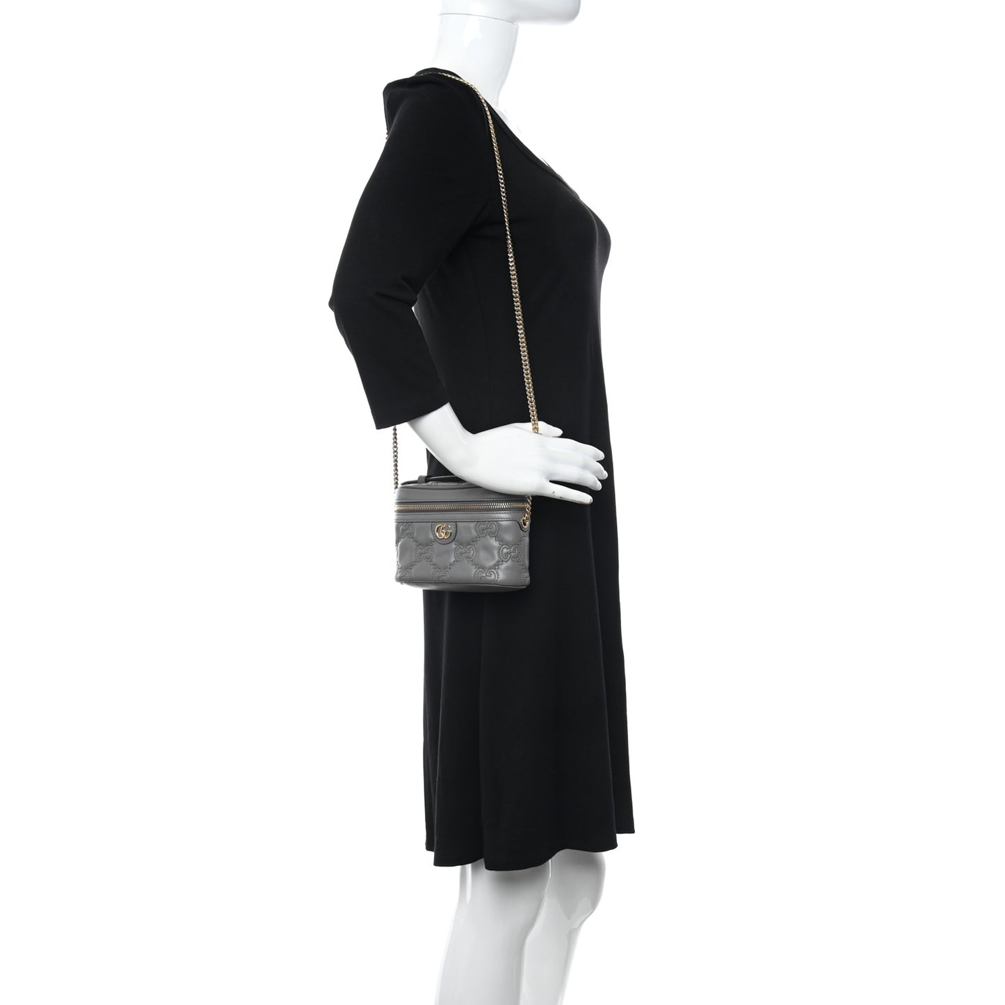Calfskin GG Matelasse Mini Top Handle Bag Dusty Grey