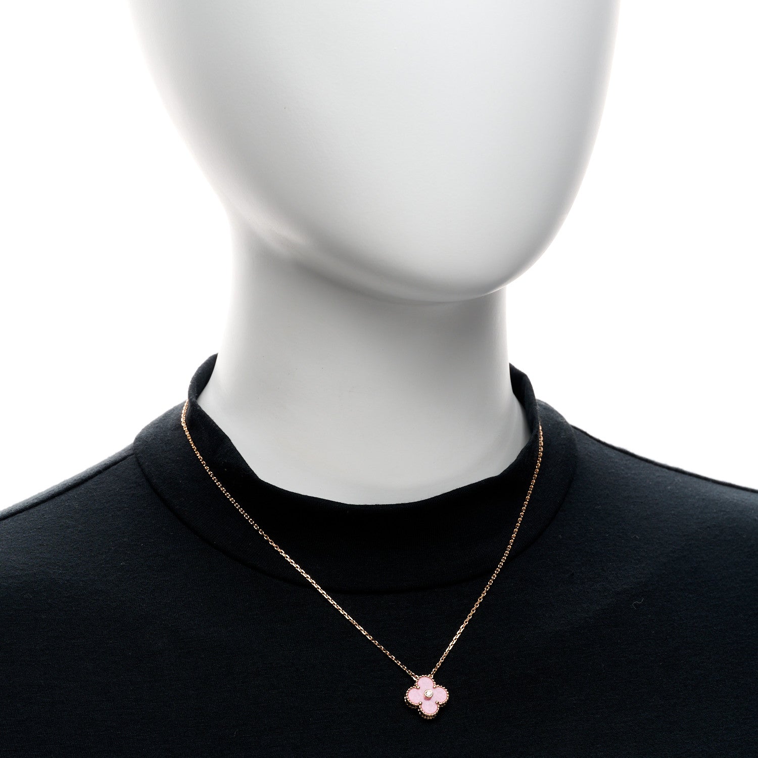 Van Cleef & Arpels 18K Rose Gold Diamond Rhodonite Vintage Alhambra Pendant Necklace 2 of 6
