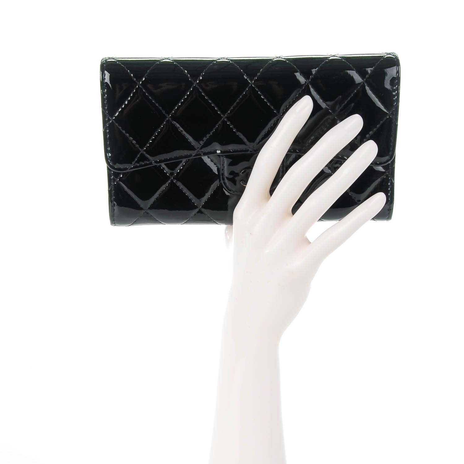 Chanel Patent Calfskin Quilted Large Flap Wallet Black 2 of 9