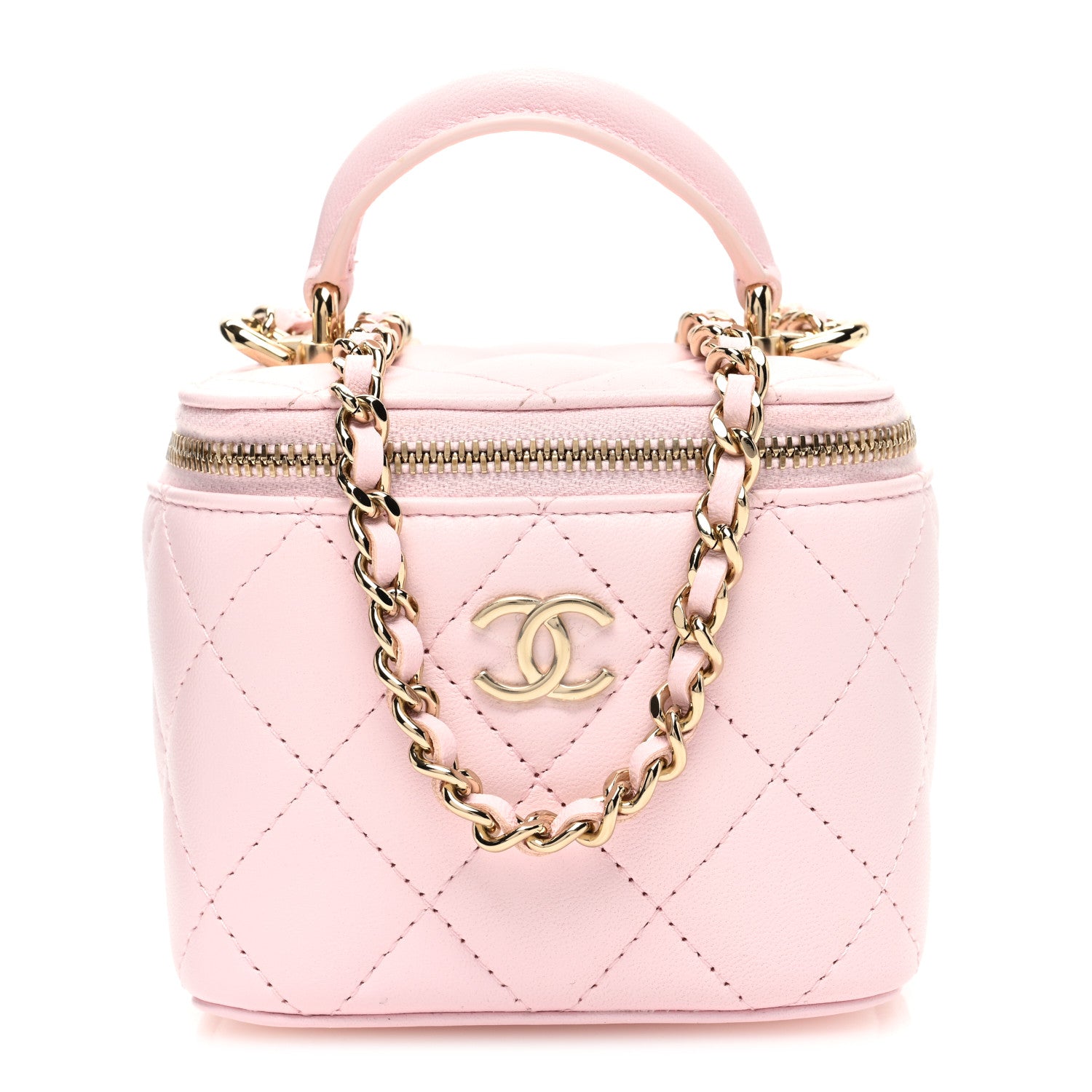 Chanel Lambskin Quilted Top Handle Mini Vanity Case With Chain Light Pink 1 of 11