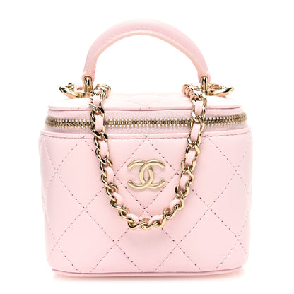 Chanel Lambskin Quilted Top Handle Mini Vanity Case With Chain Light Pink 1 of 11