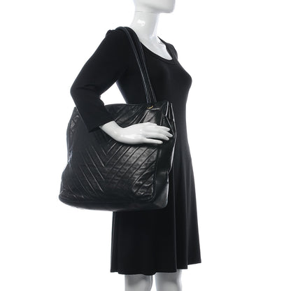 Chanel Lambskin Chevron Quilted Tote Black 2 of 16