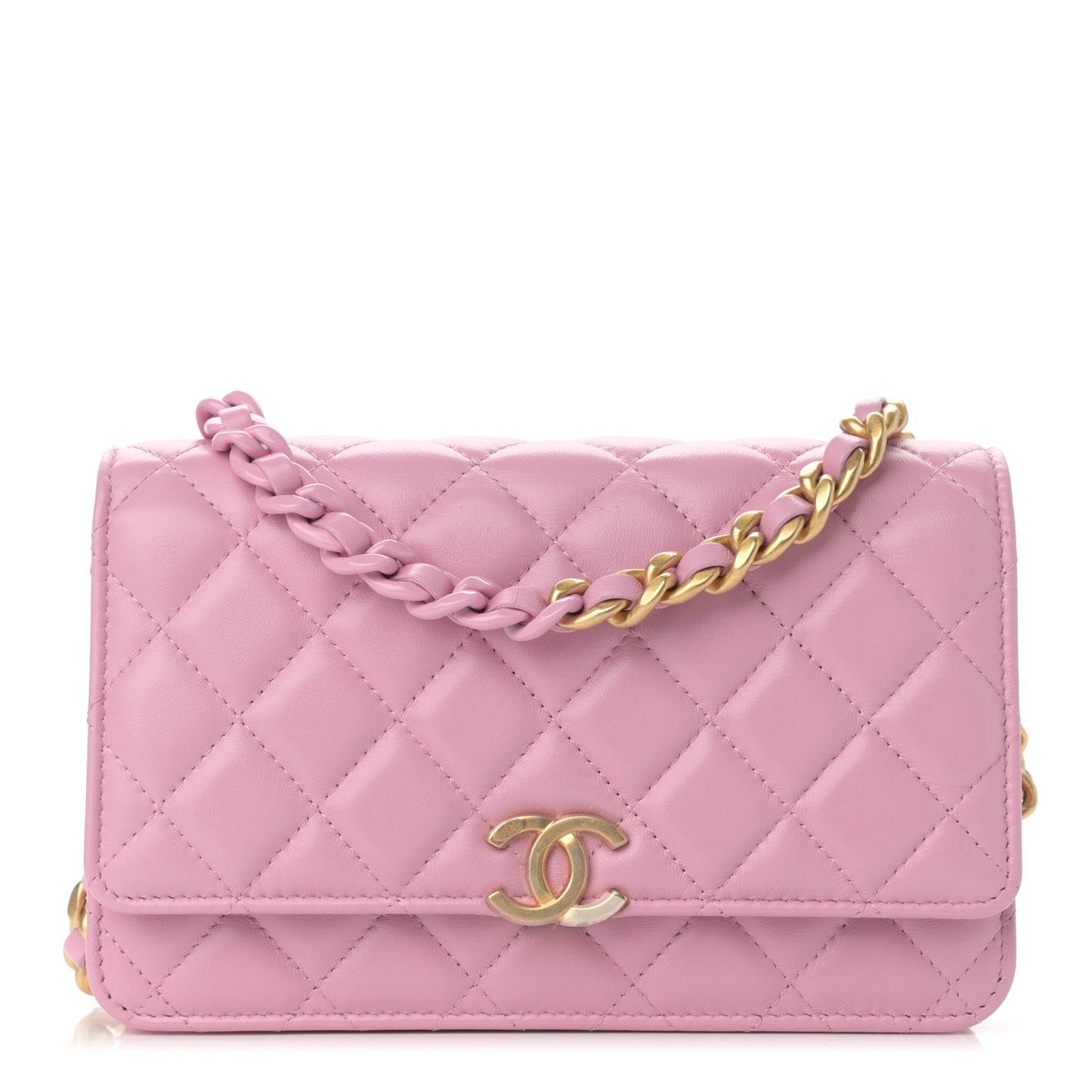 Lambskin Resin Quilted Wallet On Chain WOC Dark Pink