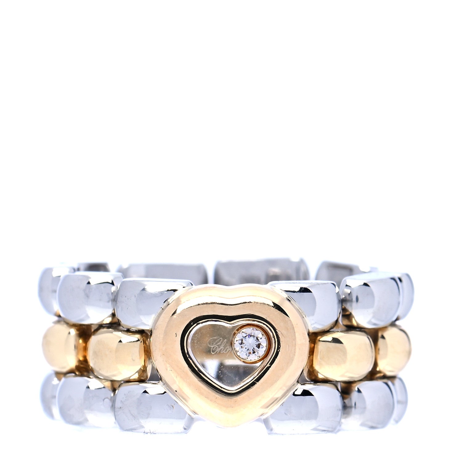 Chopard 18K Yellow Gold Stainless Steel Happy Diamonds Heart Ring 62 10 1 of 5