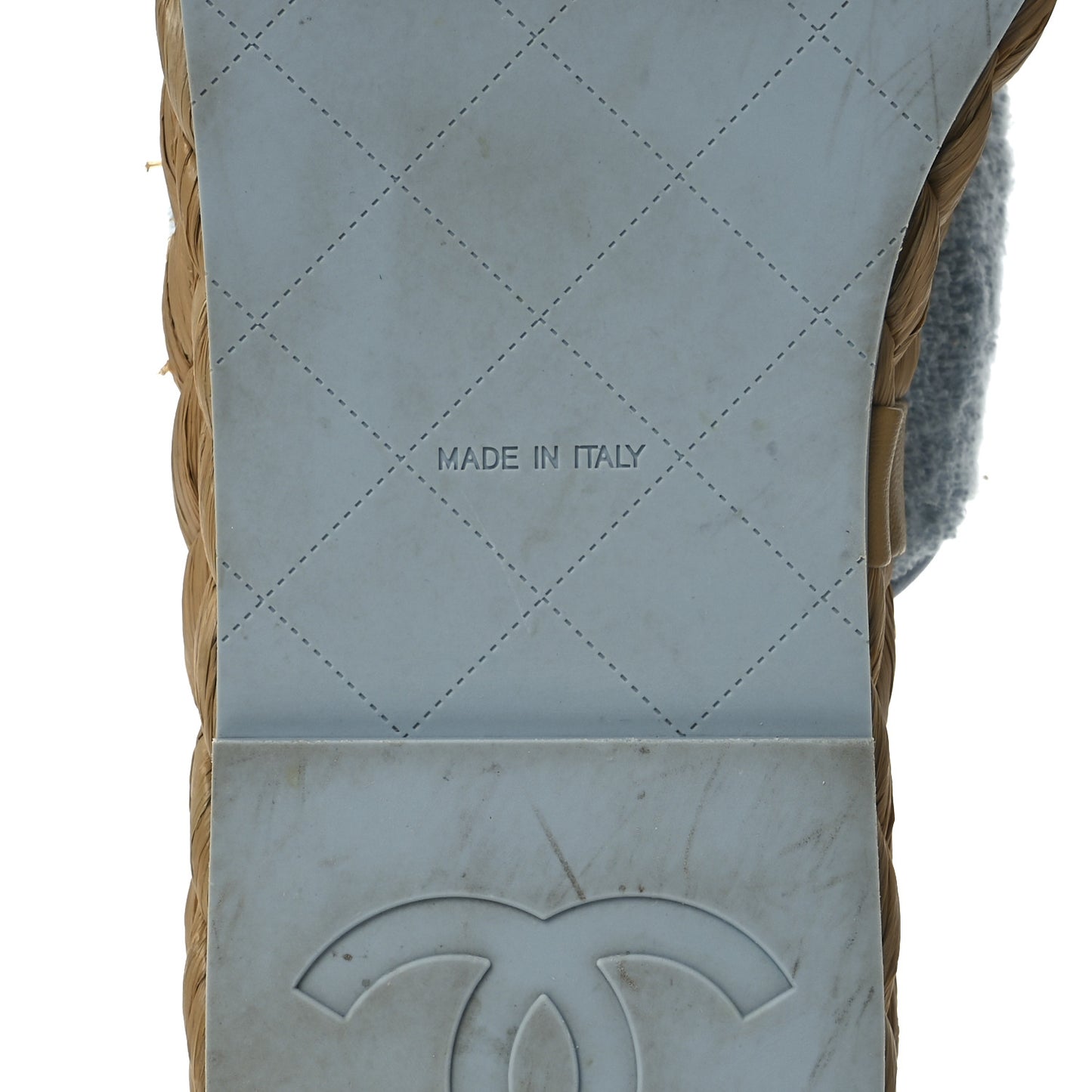 Terry Cloth Raffia CC Logo Thong Sandals 37 Blue