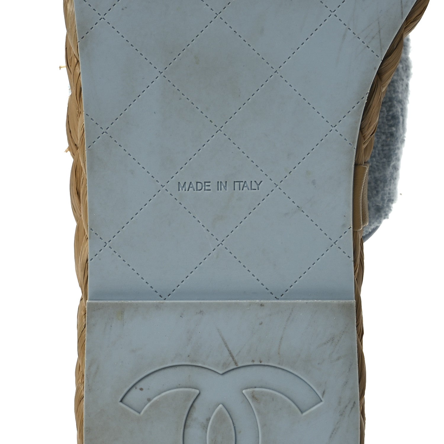 Chanel Terry Cloth Raffia CC Logo Thong Sandals 37 Blue 8 of 17