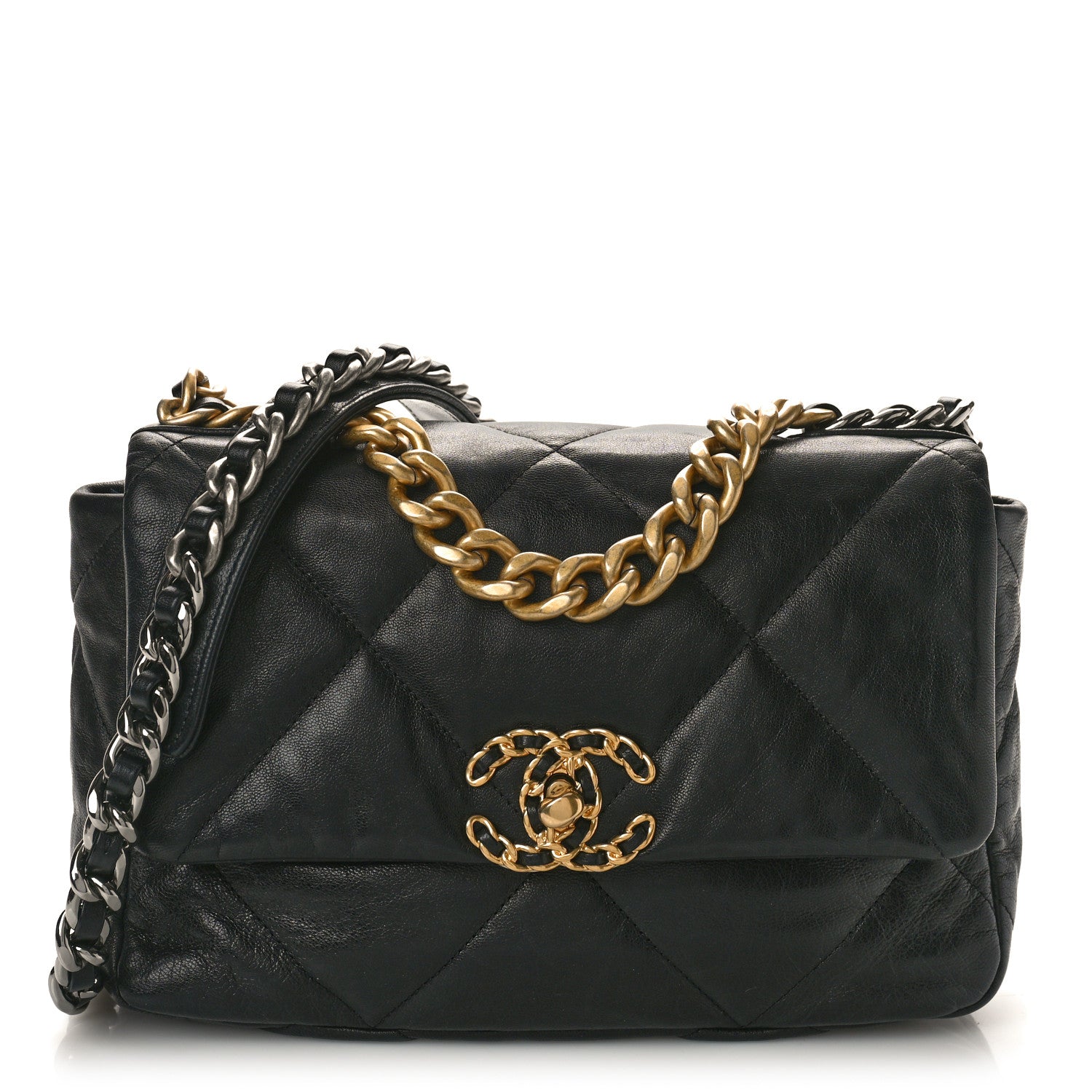 Chanel Shiny Goatskin Quilted Medium Chanel 19 Flap Black 1 of 10