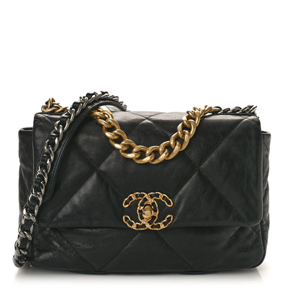 Chanel Shiny Goatskin Quilted Medium Chanel 19 Flap Black 1 of 10